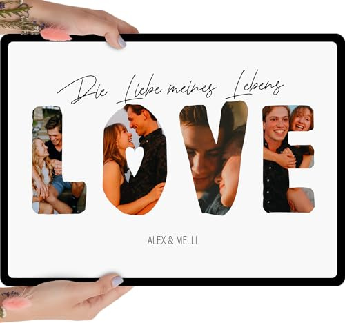 Elbeffekt LOVE Geschenk Holzbild - Foto Geschenkidee - personalisierbar zum Hinstellen/Aufhängen opt. beleuchtet Partner Geschenke, Liebe Geschenk für ihn, Paar - personalisierte Geschenke