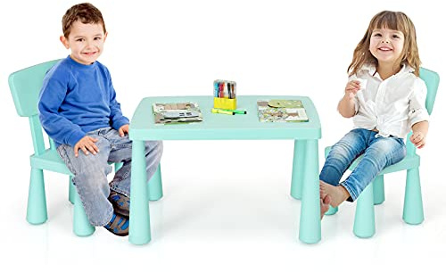 COSTWAY Grupo de Asientos Muebles para Niños Juego de 1 Mesa y 2 Sillas de Plástico para Cuarto de los Niños Sala de Estar (Green)
