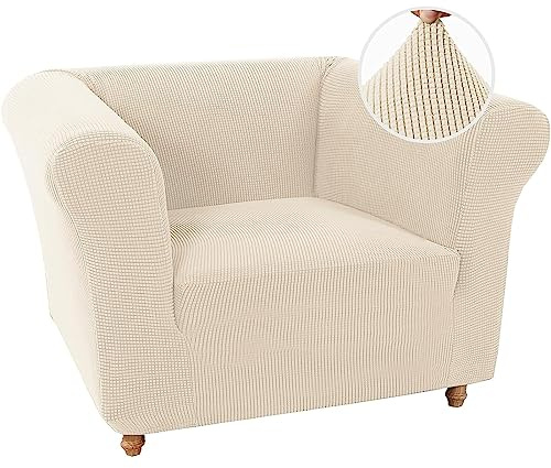 BXFUL Sofabezüge Stretch Couchbezüge Anti-Rutsch Sofa Schonbezug mit Armlehne Spandex Jacquard Sofa Überwürfe rutschfest Sofa Überzug Waschbare Sofabezug für Haustiere (1-Sitzer,Beige)