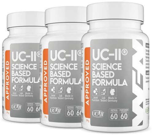 WFN Approved UC-II - Undenaturiertes Kollagen Typ 2 hochdosiert - 3x 60 Kapseln - Gelenke Komplex mit UC 2 Collagen, Vitamin C & Boswellia Serrata - Produziert in Deutschland - Extern laborgeprüft