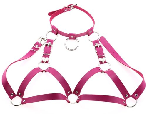 DYLJixin Women's Fashion Punk Waist Belt Leather Harness Body Bondage Chest Straps Black Rivet Top Chest Straps BDSM Gothic Sexy Lingerie (One Size, Pink)