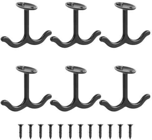 6 Haken zum Schrauben Deckenhaken zum Aufhängen Schwarzer Haken mit Schrauben Wandhaken Schraubhaken Unter Regalhaken Metallhaken für Kleiderschrank, Mantel, Outdoor, Garten, Garagenaufbewahrung