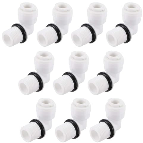 TOP-VIGOR 10 Stück Ellenbogen-Wasserfilter-Anschluss, Kunststoff-Kugelhähne, Wasserreiniger-Armaturen, Rohr, G1/4-Zoll-Außengewinde auf G1/4-Zoll-Schlauch-Schnellverbinder für