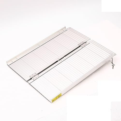 Schwellenrampe,Faltbare rutschfeste Rollstuhlrampe aus Aluminium,Handicap-Rampe für Rollwagen,Treppen,Türen,Nennkapazität 600 LB (Farbe: Silber,Größe: 120 x 73 cm)