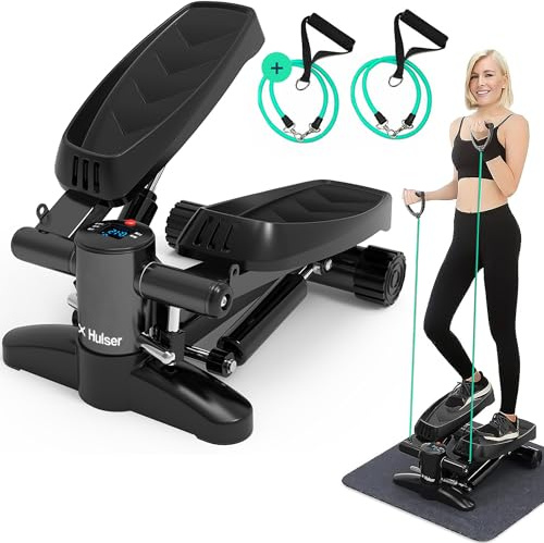 Hulser 2-in-1 Stepper für Zuhause mit Display - Ganzkörpertrainer mit Widerstandsbändern & Griffen - Fitness Gerät für Arme, Oberschenkel, Gesäß & Schultern - Inklusive Rutschfester Bodenmatte
