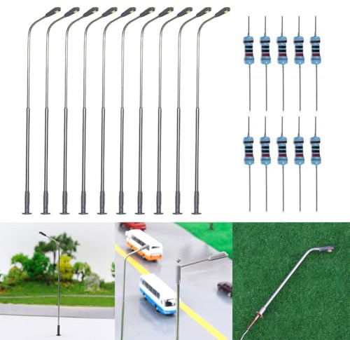 Lot de 10 lampadaires LED pour trains miniatures à l'échelle N