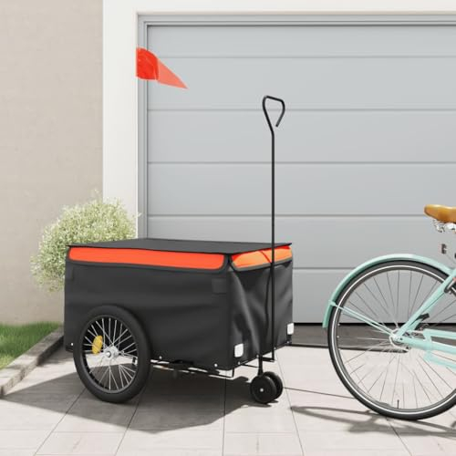 ZEYUAN Fahrradanhänger Schwarz und Orange 45 kg Eisen, Fahrrad Anhänger, Lastenanhänger, Handwagen, Fahrrad-lastenanhänger, Lastenfahrrad - 94110