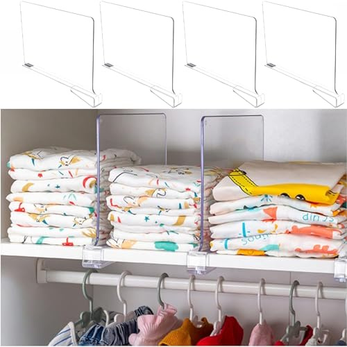 HOMURY 4 Separadores de Estantes Acrílicos: 30 x 20 cm, Transparentes, Organizador Multifuncional para Armario, Dormitorio, Cocina, Sin Taladrar