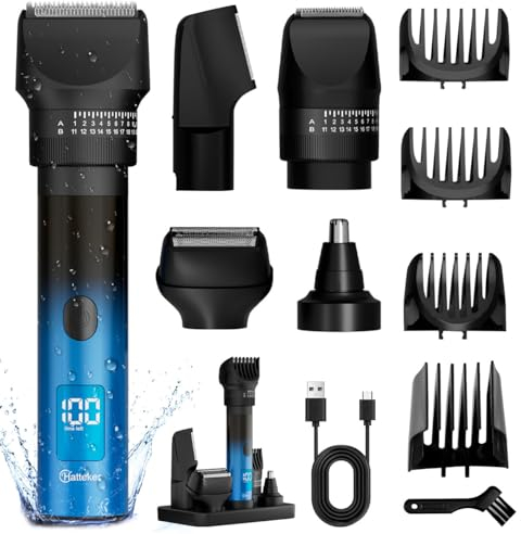 Hatteker Herren Haarschneidemaschine Profi Haarschneider Bartschneider Barttrimmer Rasierer Nasenhaartrimmer Körperhaartrimmer Wasserdicht 5 in 1