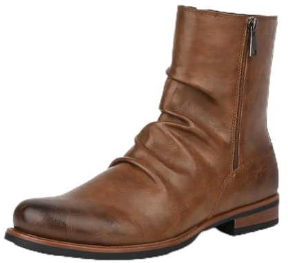 LVTFIYQX Botas Vaqueras Cortas Arrugadas para Hombre con Cremalleras Laterales, Botas de Montar de Cuero de Punta Redonda, adecuadas para Uso al Aire Libre en otoño e Invierno,Marrón,47