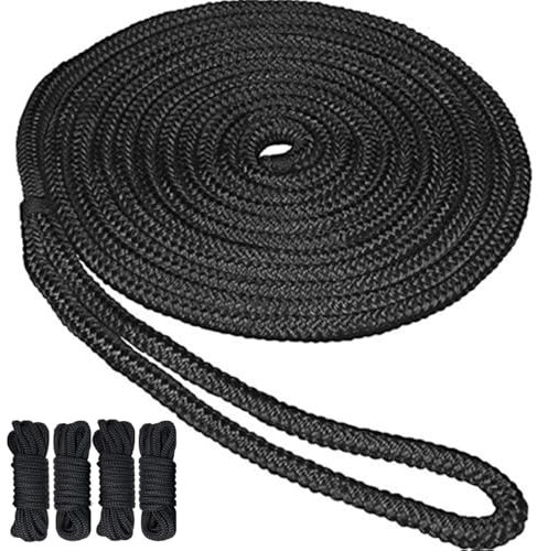Vertäuungsseil Für Boot 2/4er-Pack doppelt geflochtene Dockleinen aus Nylon, Marine-Festmacherseil, 3/8 1/2 Bootsbinder zur Dockleine, 12 Zoll Ösen-Bootsankerseil Boot Fenderleine(3-8inch 16.5ft 4PCS)