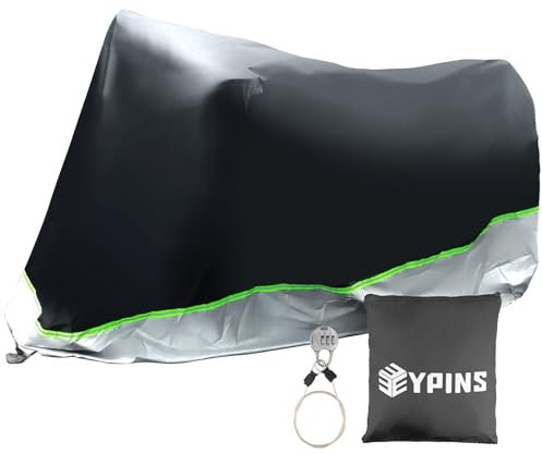 EYPINS Motorbike Cover, 210D Waterproof Motorcycle Cover with Windproof Buckles, Reflective Strip, Lock Hole and Coded Lock, UV Protection and Anti-Theft Moped Cover for Motorbikes(96.5×41×50inch)