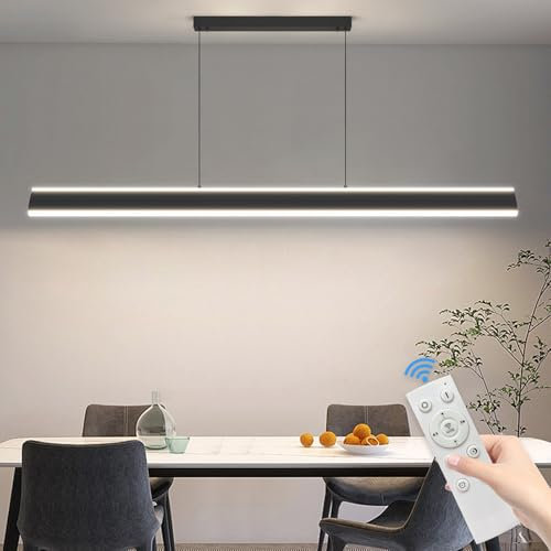 Mikeru Pendelleuchte Dimmbar 150cm, Moderne Pendelleuchte LED Memoryfunktion 10% bis 100% Hängelampependelleuchte LED Schwarz mit 3000K/4500K/6500k 3 Farben Lichter für Esszimmer, Büro
