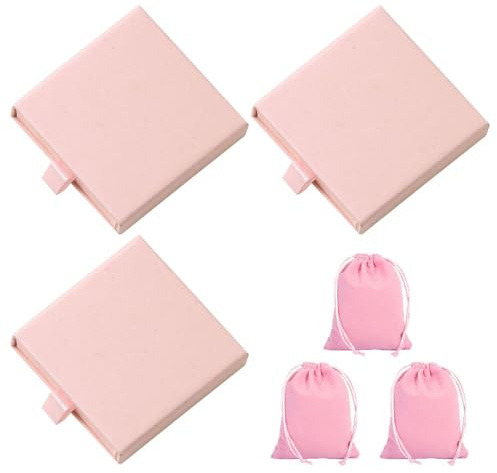 CHROMACRAFT 3 Stück Geschenkboxen Und 3 Stück Flanellbeutel, Schmuckverpackungszubehör, Schmuck-Geschenkboxen, Schmuckzubehör (Rosa)