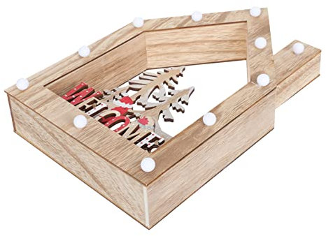 Zerodeko Holzhäuschen Weihnachtsdeko Mit Licht Tisch-Dekoration Weihnachtsschmuck Aus Holz Für Schreibtisch Wohnzimmer Büro Ornament Für Weihnachtsfest