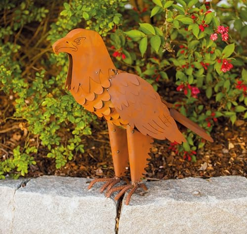 STEINFIGURENWELT GIEBEN Gartenfigur Adler 3D 58cm Edelrost Gartendeko Wetterfest Rost Metall Rostfigur Terrasse Greifvogel Falke Metallfigur