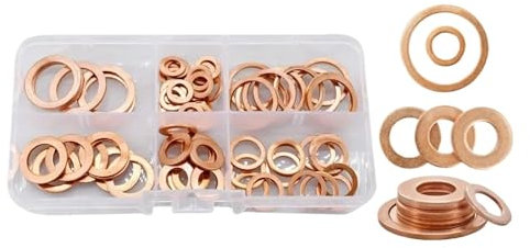YUQIWANG(レインキのお店) M5 M6 M8 M10 M12 M14 M16 M20 Flache Unterlegscheiben aus reinem Kupfer, O-Ring-Dichtung aus massivem Metall, Ölablassschrauben, Distanzscheiben for Ölabdichtungen(M6-M16 (70Pcs))