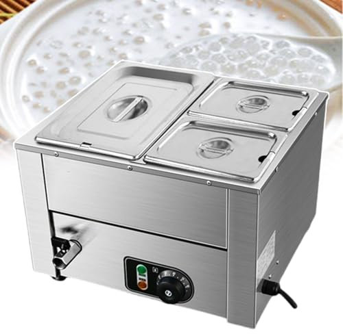 WOTZOV Scaldavivande per Uso Commerciale, Tavolo da Vapore in Acciaio Inossidabile da 800 W Scaldavivande Portatili da Tavolo da Vapore per sciogliere e Riscaldare, Grandi raduni, Feste,3coperchi