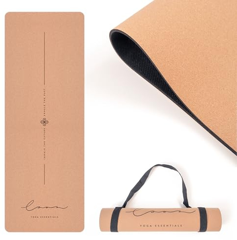 LAAR Yoga Essentials – Esterilla de Yoga de Corcho Natural y Caucho Ecológico (183×66×5 cm) | Antideslizante, Resistente, con Cinta de Transporte | Esterilla Premium para Yoga, Pilates y Fitness