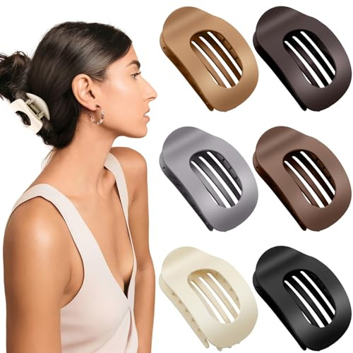 AWUMBUK Haarklammer Groß, 6er Set Flache Haarspangen Damen Mode Haarklammern Damen Rutschfest Flat Hairs Claw Clip Französische Entenschnabel Haarspange für Dickes oder Dünnes Haar, für Alltag, Sport