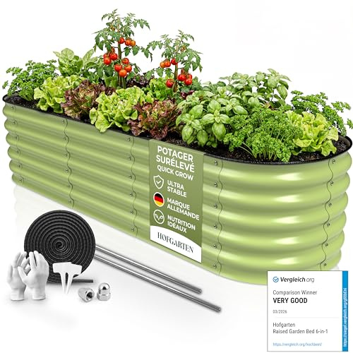 HOFGARTEN 200x60x42cm Potager Surélevé de Jardin [Kit Modulaire 6-en-1] Bac Potager Extérieur à Fond Ouvert en Acier Galvanisé Premium Zn-Al-MG, Durable & Antirouille - Modèle QuickGrow (Vert)