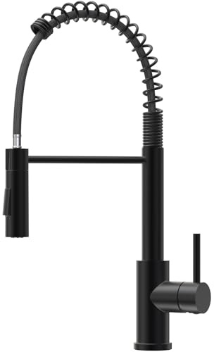 DERW Black Kitchen Tap with Pull-Out Sprayer, Kitchen Sink Tap | 2 Modes Spray(Stream&Spray), 360° Swivel Spout, Spring Design for Flexible Reach, Anti-Limescale Nozzle, Fit For UK Standard