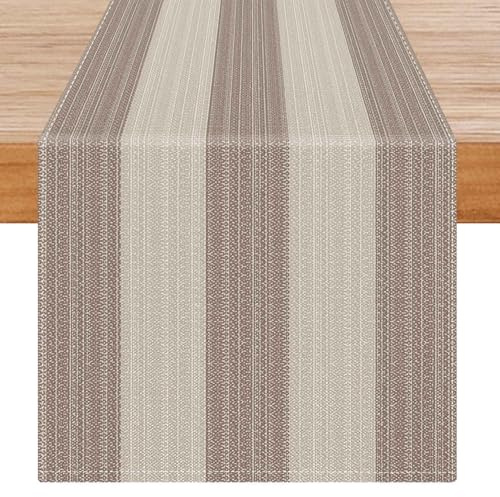 Avalune Runner Tavola Moderno Marrone Beige Elegante Strisce Runner Tavolo Effetto Lino Centro Tavola Moderni Esterno Interni Decorazioni per Tavolino da Caffè Sala da Pranzo Ristorante Festa 40x180