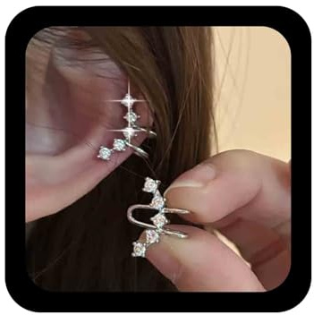 Aneneiceera Boho Cristal Pendientes Ear Cuff Plata Rhinestone Cuff Climber Pendiente Cz Cartilage Crawler Wrap Pendiente Cz No Piercing Pendientes Joyeria Para Mujeres 2pcs