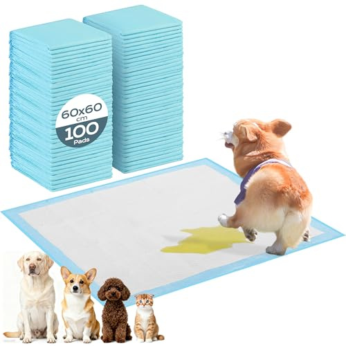 Chumix PIPI Matten für Hunde, 100 Stück Trainingspads, Wickelunterlagen Einweg 60X60cm, Einmalunterlagen, Auslaufsicheres 6-Lagiges Design,Welpen Unterlagen Für Welpen,Seniorenhunde,Lnkontinenzpflege