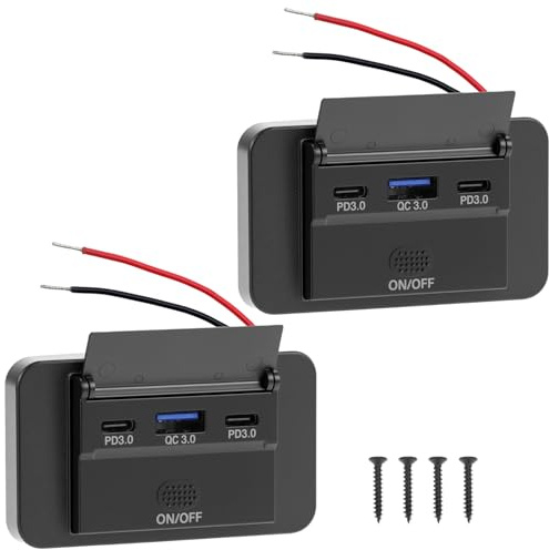 QWORK® 2er-Pack Auto USB Steckdosen Aufputz, Dual PD3.0 Typ C 36W & QC3.0 USB-A 18W, Schnellladesteckdose Panel mit Schalter für 12V 24V Auto LKW Wohnmobil Marine
