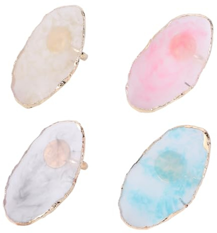 BIUDECO 4pcs Nail Art Ring Palette for Nail Color Mixing, Resin Mini Appearance with Delicate Form, Convenient to Use and Wearable, for Beauty Salon and Party Use