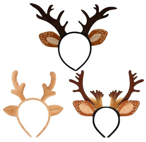 Lot de 3 bandeaux de Noël en forme de bois de renne, cornes de cerf, serre-tête pour femme, enfant, serre-tête pour Noël, carnaval, fête, cosplay