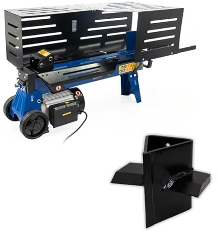 Hyundai 7 Tonne Horizontal Electric Log Splitter with Cross Wedge Kindling Splitter, 2300W (3HP) – 520mm Log Capacity, Safe Two-Hand Operation For Home & Garden