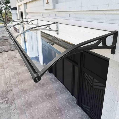 Toldo de aluminio para puerta con paredes laterales y canalones de lluvia, toldo al aire libre para terraza, balcón, jardín, sótano, entrada, transparente, 100 x 300 cm