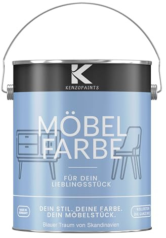 KENZOPAINTS Möbelfarbe 2,5 Liter Seidenmatt Möbellack Buntlack Innen und Außen Holzfarbe Trendfarben DIY (1, Blauer Traum von Skandinavien, 2,5 Liter)