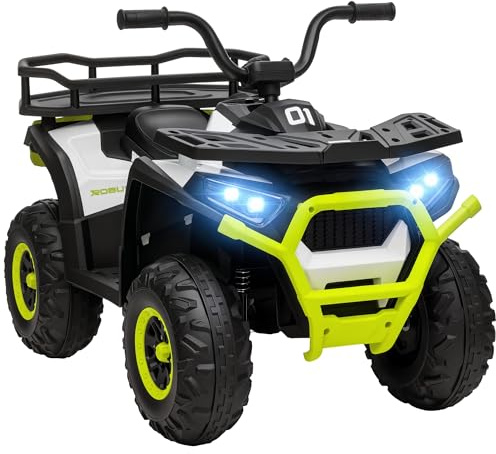 AIYAPLAY Quad Eléctrico para Niños 12V Coche Eléctrico para Niños a Partir de 3 Años con Velocidad 3-6 km/h, Faros, MP3, Música y Cesta, Soporta hasta 30 kg Verde
