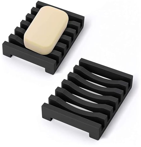 2 Pcs Silikon Seifenschale,Seifenschale Schwarz,SeifenschaleMit Ablauf,SeifenschaleSilikon,Seifenablage Waschbecken,Soap Holder,Für Bad, Küche, Halten Sie Ihre Seife Länger Trocken