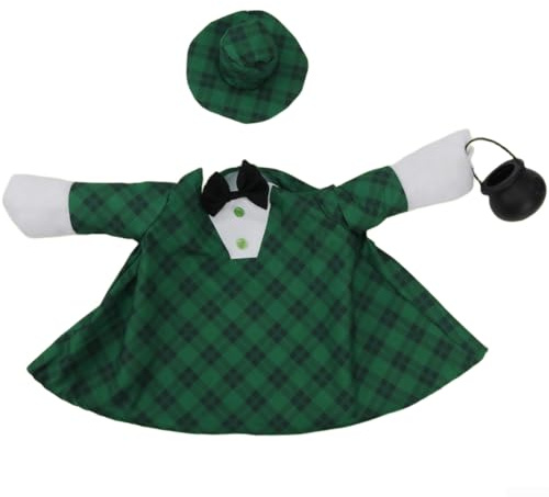 Spelonify Disfraz de ganso a cuadros verdes para el día de San Patricio, conjunto de ropa de ganso de jardín de 23 pulgadas con sombrero, resistente a la intemperie, decoración de césped para fiestas