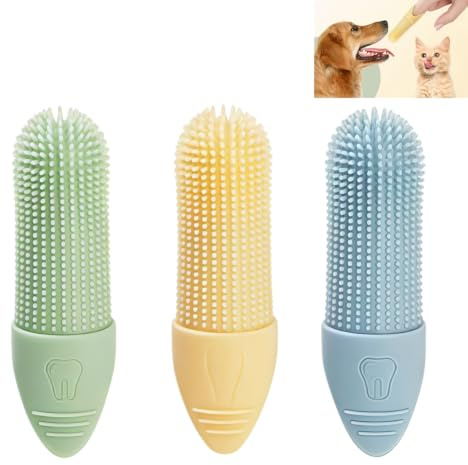 3 Piezas Cepillo de Dientes de Dedo para Perros y Gatos 360° de Silicona,Cepillo del Cepillo del Perro Dientes,para Higiene Bucal Eliminación Placa