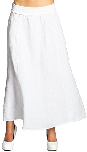 Caspar RO019 Damen Langer Maxi Sommer Leinenrock, Farbe:Weiss, Größe:M - DE38 UK10 IT42 ES40 US8
