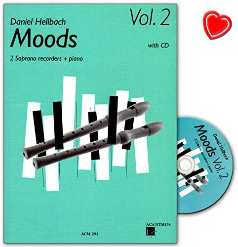 Moods Band 2 mit CD - 10 mittelschwere poppig-rockige Stücke für 2 Sopran-Blockflöten - Notenbauch mit herzförmiger Notenklammer