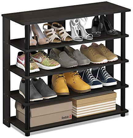 Furinno Turn-N-Tube Étagère à Chaussures Compacte à Plusieurs Rangements à 5 Niveaux, Expresso/Noir