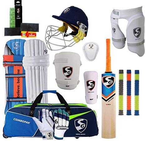 Sg 100 % original märke cricket komplett set med tillbehör i full storlek (perfekt för äldre spelare) cricket komplett kit