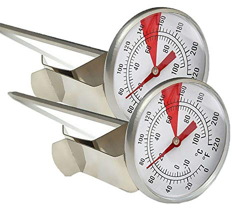 Milk Thermometer,INRIGOROUS Pack of 2 Stainless Steel Milk Frother Thermometer with Clips and Probe for Coffee, Jam and Liquid Frothing (Pack of 2)