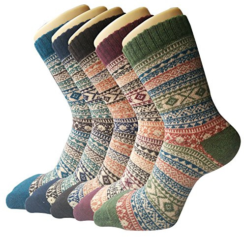 Justay Pucott 5 Paar Winter Wollsocken Damen, Bunte Gemusterte Stricksocken, Socken Frauen, Thermosocken