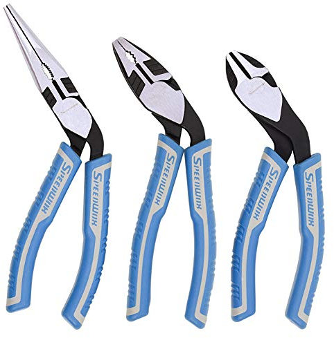 SPEEDWOX 3 Pcs Diagonal Cutting Pliers Combination Pliers Long Nose Pliers Set Angled Multi Plier Ergonomic Pistol Grip Wire Cutters Professional Tool Reduce Effort by 35%