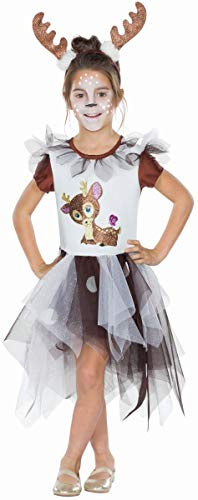 PartyXPeople Kostüm Kleid Kleines Rehkitz |Kinder Verkleidung Karneval Fasching |inkl. Haarreif | braun-weiß 116268-104