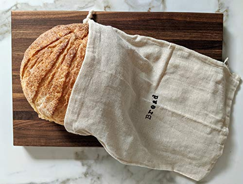 Set of 2 Extra Large Farmhouse Natural Linen 12x15 Artisan Boule Bread Bags, Reusable Drawstring Bag for Homemade Bread Storage, Perfect for Bakers, House Warming, Now in Natural or Black Color!