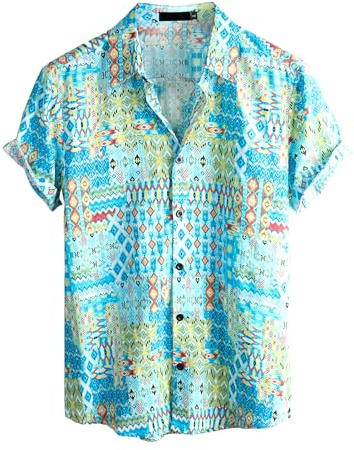 VATPAVE Mens Hawaiian Shirt Short Sleeve Button Down Shirts XL Sky Blue