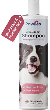 Pawlie's Sensitiv Hundeshampoo gegen Juckreiz & Milben Hund (vegan) - Rückfettendes Hundeshampoo für Welpen & Langhaar - Fellpflege Hund - Mittel gegen Gras-Milben & Flöhe bei Hunden (Sensitiv)